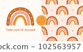 Boho Rainbows Pattern. Pattern with a card of Self-love. Take Care of Yourself. 102563957