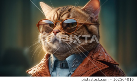 A cool cat in glasses and a suit on a plain background AI Generated. A cool cat in glasses and a suit on a plain background AI Generated. 102564016