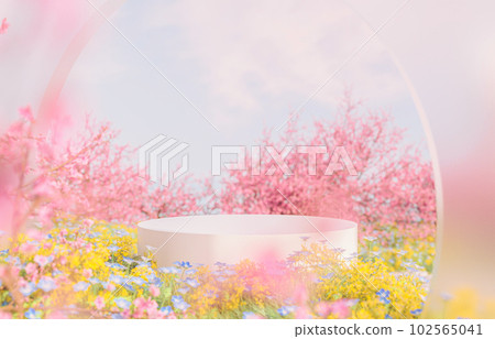 Natural beauty podium backdrop with spring sakura cherry blossom landscape scene. 102565041