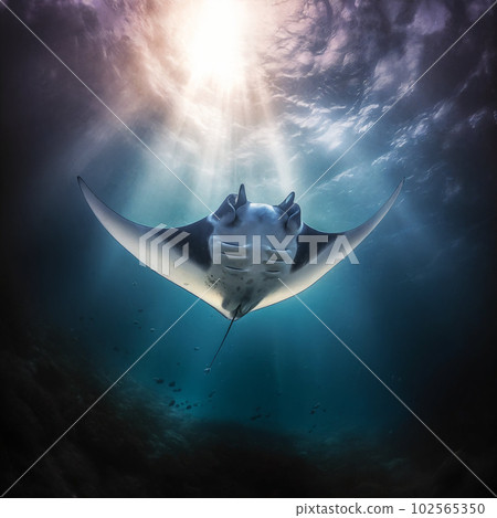Fantasy ray underwater. Generative AI 102565350