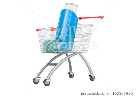 Metered-dose inhaler, MDI with shopping cart. 3D rendering 102565430