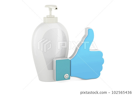 Soap bottle dispenser with like icon. 3D rendering 102565436