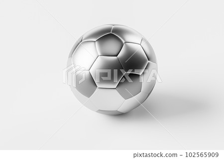 Futuristic soccer ball made of metal on white background 102565909