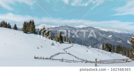 Winter snowy Carpathian mountains, Ukraine 102566365