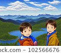 遠眺高山湖泊的兩個小冒險家 102566676