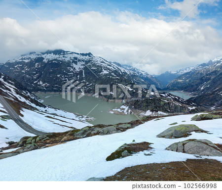 The Grimsel Pass summer landscape with lake (Switzerland). 102566998
