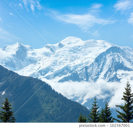 Mont Blanc mountain massif (view from Plaine Joux outskirts) 102567001