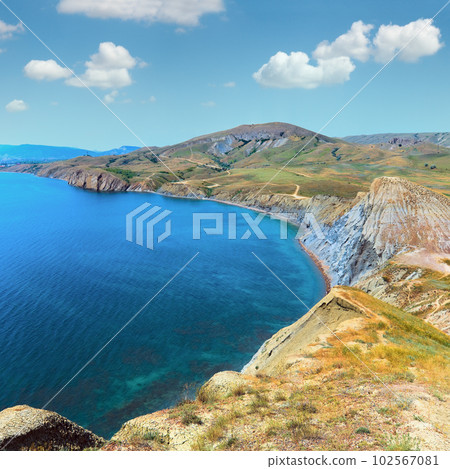 Summer rocky coastline, Koktebel Bay, Crimea, Ukraine. 102567081