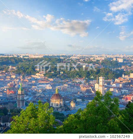 Morning Lviv City (Ukraine) panorama from "High Castle" Hill 102567249