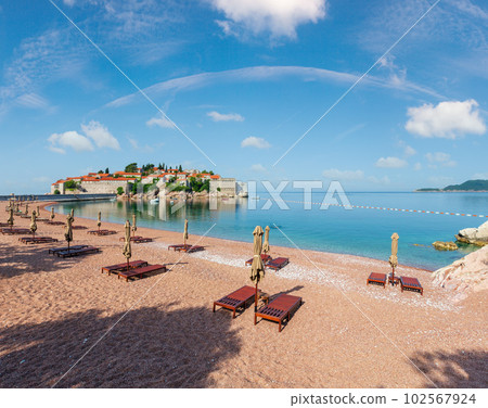 Pink sandy Milocer Beach (Montenegro, Sveti Stefan) 102567924