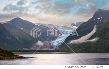 Lake Svartisvatnet and Svartisen Glacier, Norway 102567999