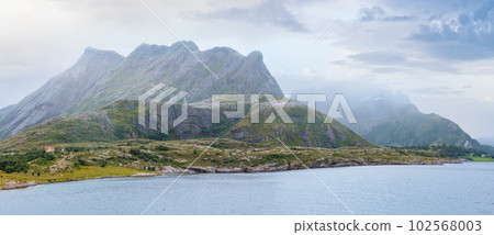 Ranfjorden summer cloudy panorama (Norway) 102568003