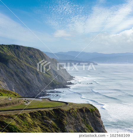 Summer ocean coastline view in Barrika town (Spain). Summer ocean coastline view in Barrika town (Spain). 102568109