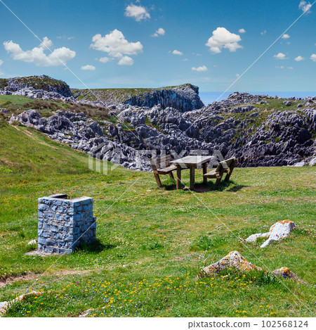 Place of rest on summer blossoming coast. 102568124