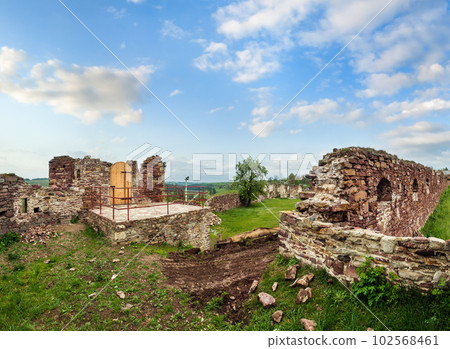 Pidzamochok castle spring ruins, Ternopil Region, Ukraine. Pidzamochok castle spring ruins, Ternopil Region, Ukraine. 102568461