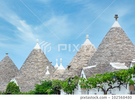 Trulli houses roofs in Alberobello, Italy 102568480