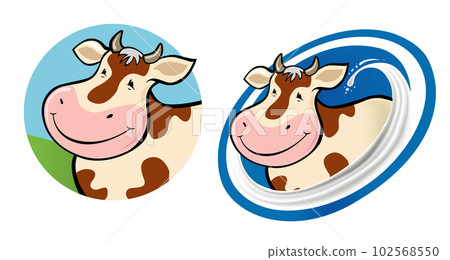 cartoon smiling cow with milk splash background cartoon smiling cow with milk splash background 102568550