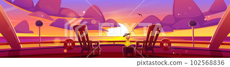 Sunset sea view from cruise ship deck cartoon 102568836