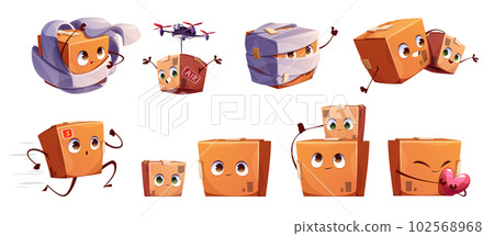 Cute and happy parcel box mascot cartoon vector 102568968