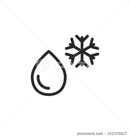 Cold Water Icon. Vector Isolated Outline Water Drop and Snowflake Symbolizing Cold Drinking Water. Cold Water Icon. Vector Isolated Outline Water Drop and Snowflake Symbolizing Cold Drinking Water. 102570827
