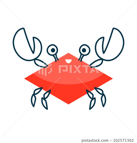 Red crab cartoon animal with rhombus simple math shape. Crayfish with claws, funny face basic mathematics figure cartoon character Red crab cartoon animal with rhombus simple math shape. Crayfish with claws, funny face basic mathematics figure cartoon character 102571302