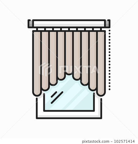 Window venetian blind, curtain shade line icon. Vector office window cover, room darkening and light blocking jalousie, roman curtain 102571414