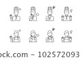 Illustration of a chef with negative emotions and a woman in an apron. Simple line drawing icon set. 102572093