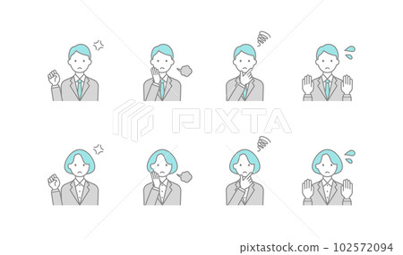 Illustration of a business person with negative emotions. Simple line drawing icon set. 102572094