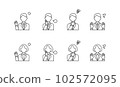 Illustration of a business person with negative emotions. Simple line drawing icon set. 102572095