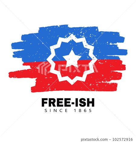 Juneteenth greeting card. Textured Red and Blue Flag of Juneteenth. National African American Independence Day, Freedom day. Free-ish since 1865. Vector illustration Isolated On White Background 102572916