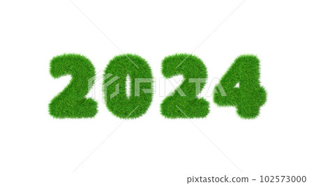 Happy New 2024 Year. Holiday new year green grass figures isolated on white background. 3d render Happy New 2024 Year. Holiday new year green grass figures isolated on white background. 3d render 102573000