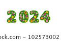 3D rendering green year 2024 made out of grass flowers 102573002