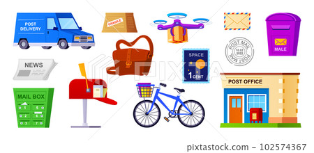 Postal and delivery service - modern flat design style set of isolated images 102574367