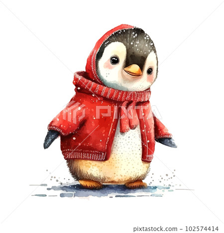 Watercolor christmas little pinguin watercolor for celebration design. Cute character design. Happy new year. Watercolor christmas little pinguin watercolor for celebration design. Cute character design. Happy new year. 102574414