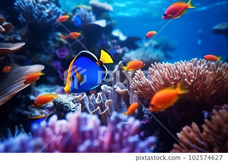 Tropical sea underwater fishes on coral reef. Aquarium oceanarium wildlife colorful marine panorama landscape nature snorkeling diving Tropical sea underwater fishes on coral reef. Aquarium oceanarium wildlife colorful marine panorama landscape nature snorkeling diving 102574627