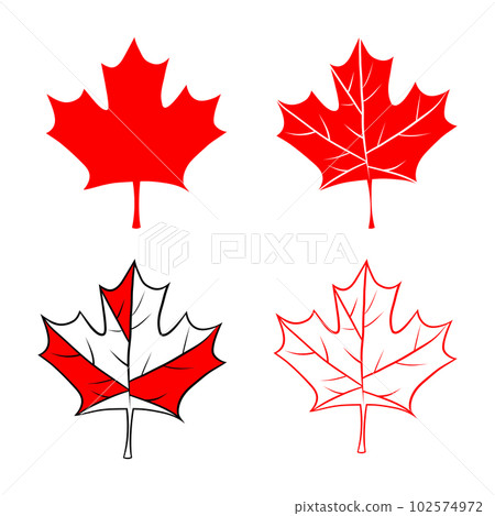 Set of Vector Maple Leaves, Line Art Maple and Silhouette, Canadian Leaf Set of Vector Maple Leaves, Line Art Maple and Silhouette, Canadian Leaf 102574972