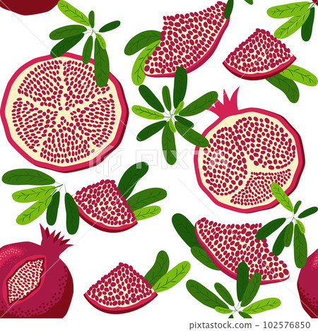 Seamless pattern with pomegranates. Decorative patterns of the pomegranate fruit. Shana Tova, Jewish New Year Seamless pattern with pomegranates. Decorative patterns of the pomegranate fruit. Shana Tova, Jewish New Year 102576850