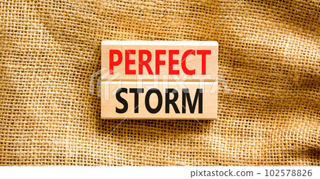 Perfect storm symbol. Concept words Perfect storm on beautiful wooden block. Beautiful canvas table canvas background. Business and Perfect storm concept. Copy space. Perfect storm symbol. Concept words Perfect storm on beautiful wooden block. Beautiful canvas table canvas background. Business and Perfect storm concept. Copy space. 102578826