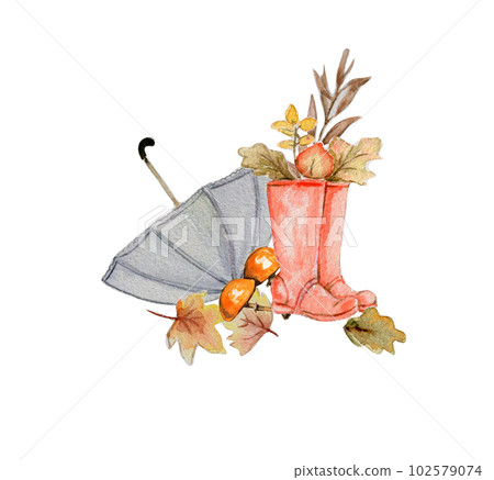 Watercolor hand drawn autumn square frame. Illustration of autumn. Perfect for scrapbooking, kids design, wedding invitation, posters, greetings cards, party decoration. 102579074