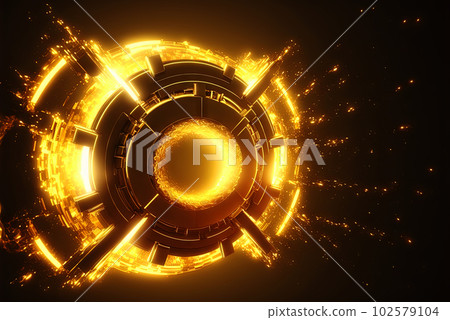 Technology abstract with shiny elements. HUD background with scientific and tech or data interface concept. Generated AI. Technology abstract with shiny elements. HUD background with scientific and tech or data interface concept. Generated AI. 102579104