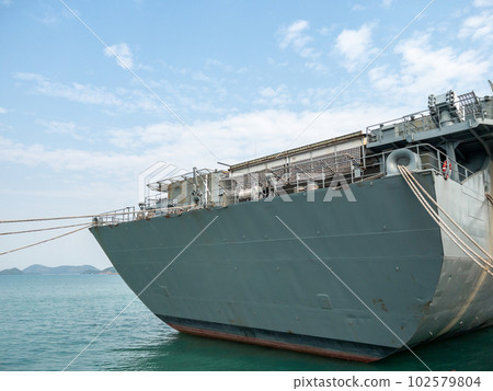 The rear side of the small aircraft carrier. 102579804