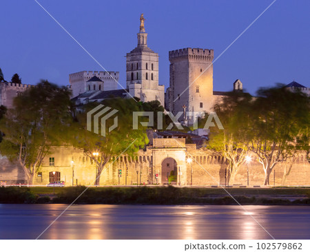 Avignon. Provence. Old stone fortress wall around the city. 102579862
