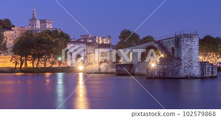 Avignon. Old medieval bridge of St. Benezet across the river Rhone. Avignon. Old medieval bridge of St. Benezet across the river Rhone. 102579868