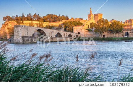 Avignon. Old medieval bridge of St. Benezet across the river Rhone. 102579882