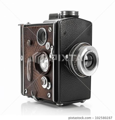 Vintage retro film camera isolated on white close-up Vintage retro film camera isolated on white close-up 102580287