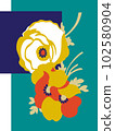 OLGA (1979) "flower power" decorative floral bouquet No.1.  Late 1970s fashion style, hand-drawn vector illustration. 102580904