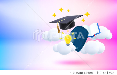 Back to school concept. Graduation cap, school bag Back to school concept. Graduation cap, school bag 102581798
