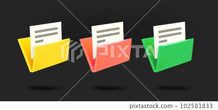 Different color folder icons collection. 3d vector isolated on black background Different color folder icons collection. 3d vector isolated on black background 102581833