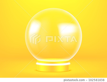 Transparent glass sphere on golden background. 3d vector illustration 102581838