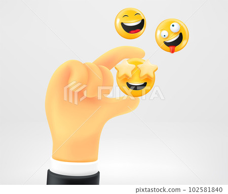 Man holding social media emoji. Making choice for reaction. Vector 3d illustration Man holding social media emoji. Making choice for reaction. Vector 3d illustration 102581840